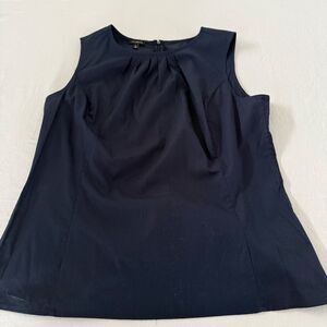Talbots | Navy Cotton Shell Top | Sleeveless Blouse w/ Gathered Neck | Size 12